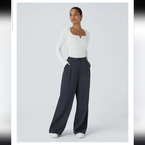Halara Navy Pinstripe Wide Leg Pants Sz Medium Officecore Tailored Workwear Y2K